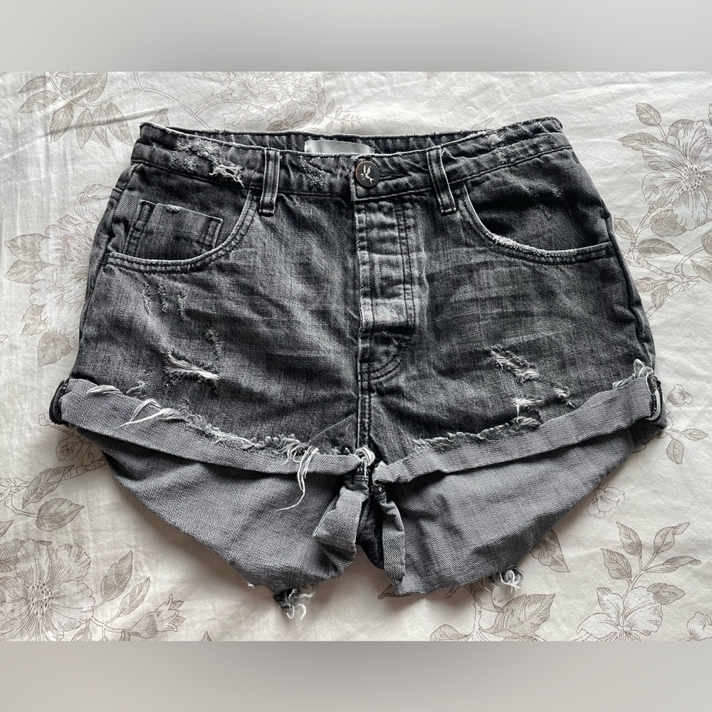 One Teaspoon Black Washed Distressed Denim Shorts